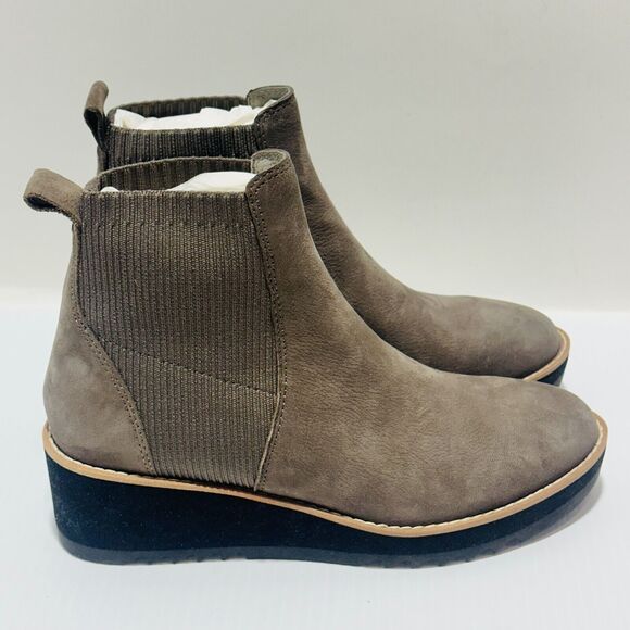 Eileen Fisher Lilou Women's US 6.5 Chelsea Bootie Rye Taupe Nubuck Wedge Heel - Picture 9 of 14
